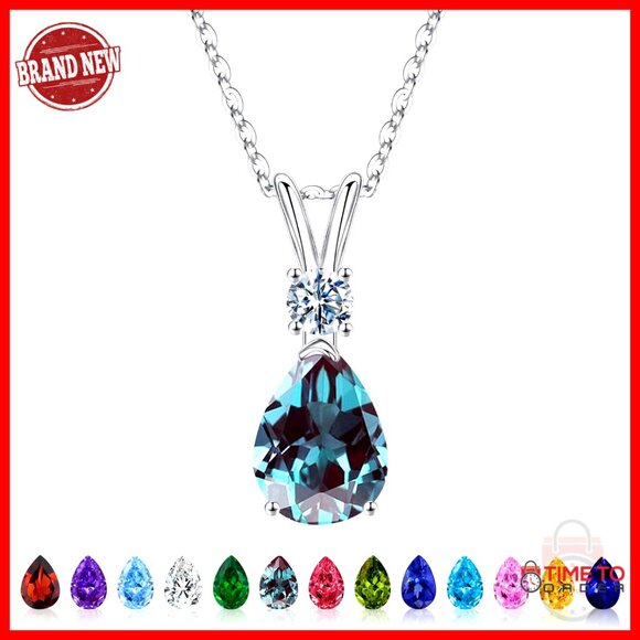 Sterling Silver Heart Birthstone Necklace Elegant Minimal Jewelry Gift